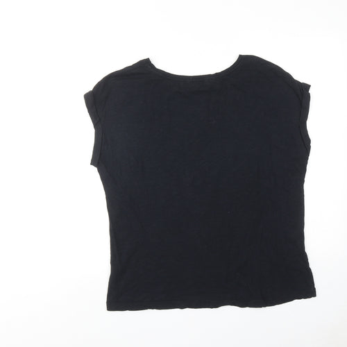 NEXT Womens Black Cotton Basic T-Shirt Size 16 Round Neck - Heart Print