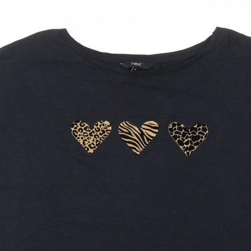 NEXT Womens Black Cotton Basic T-Shirt Size 16 Round Neck - Heart Print