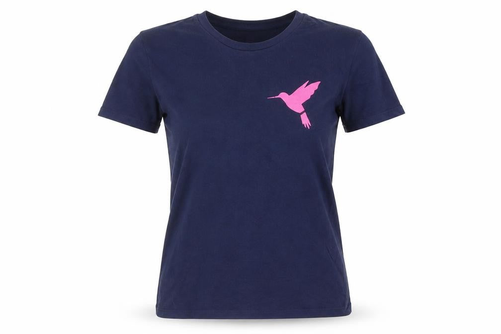 Front view of B&C women’s blue cotton basic t-shirt, size S, round neck - bird print