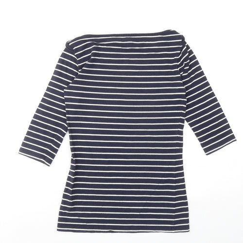 French Connection Womens Blue Striped Cotton Basic Blouse Size S Off the Shoulder