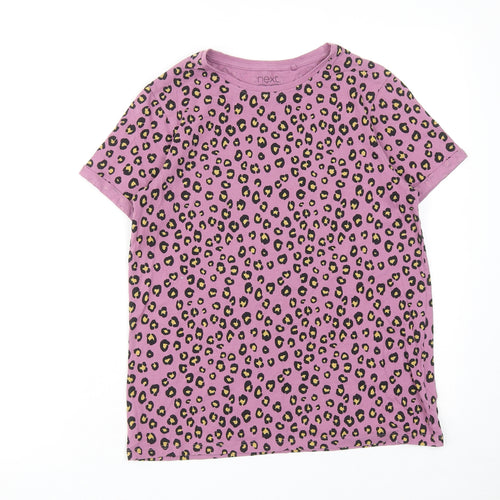 NEXT Girls Purple Animal Print Cotton Basic T-Shirt Size 14 Years Round Neck Pullover - Leopard Print