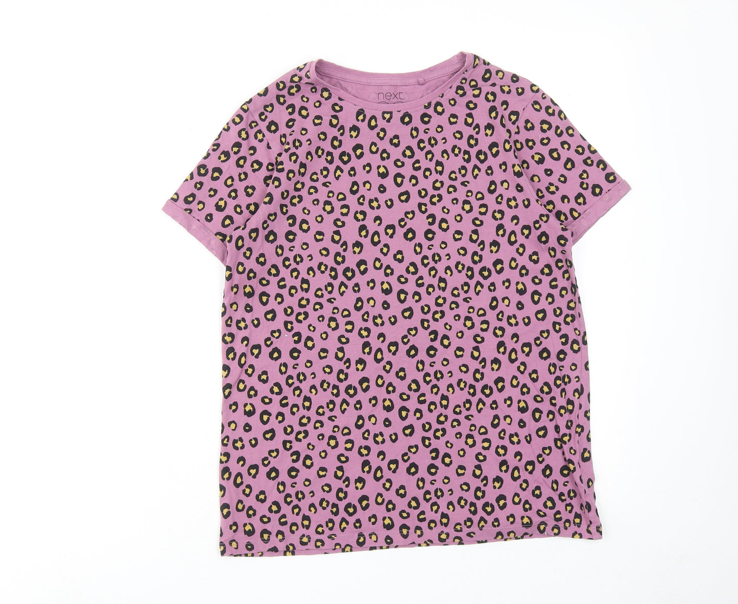 NEXT Girls Purple Animal Print Cotton Basic T-Shirt Size 14 Years Round Neck Pullover - Leopard Print