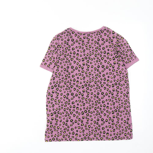 NEXT Girls Purple Animal Print Cotton Basic T-Shirt Size 14 Years Round Neck Pullover - Leopard Print