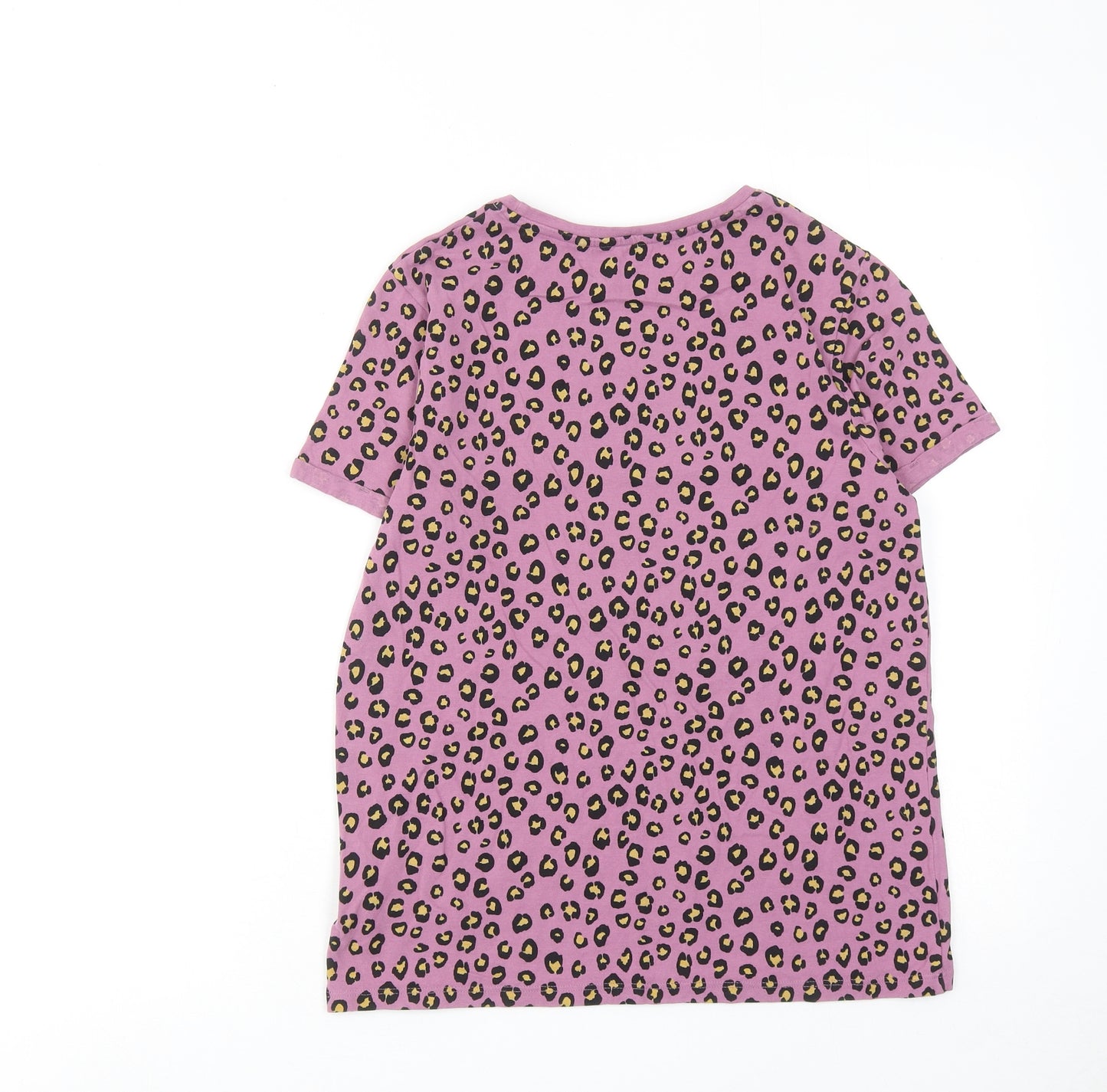 NEXT Girls Purple Animal Print Cotton Basic T-Shirt Size 14 Years Round Neck Pullover - Leopard Print