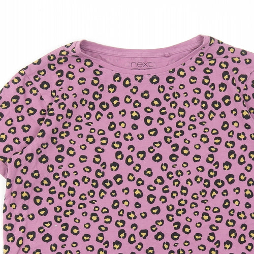 NEXT Girls Purple Animal Print Cotton Basic T-Shirt Size 14 Years Round Neck Pullover - Leopard Print