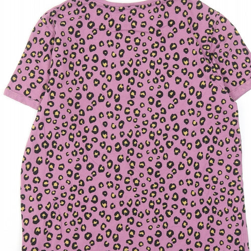 NEXT Girls Purple Animal Print Cotton Basic T-Shirt Size 14 Years Round Neck Pullover - Leopard Print