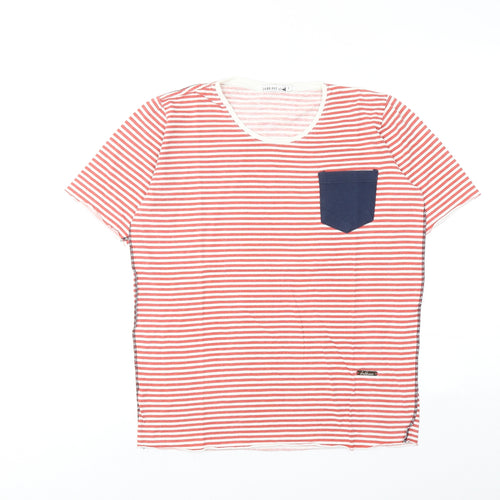 Gabbiano Womens Red Striped Cotton Basic T-Shirt Size S Round Neck
