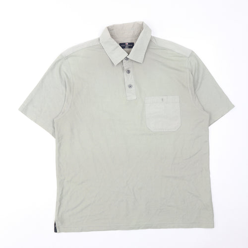 Marks and Spencer Mens Grey Cotton Polo Size M Collared Button