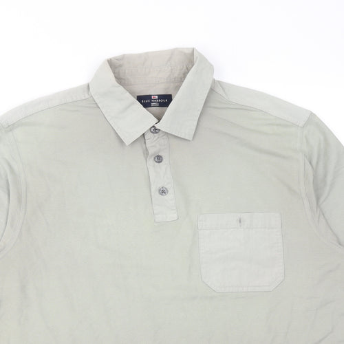 Marks and Spencer Mens Grey Cotton Polo Size M Collared Button