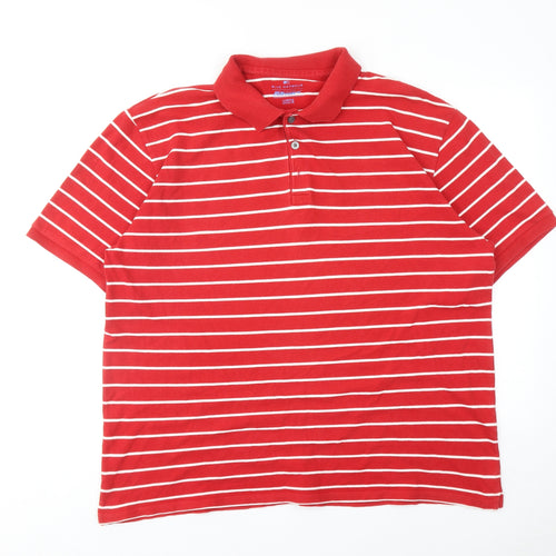 Marks and Spencer Mens Red Striped Cotton Polo Size 2XL Collared Button