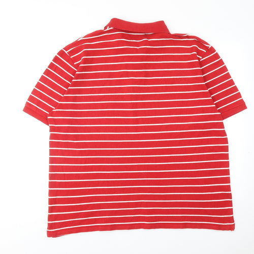 Marks and Spencer Mens Red Striped Cotton Polo Size 2XL Collared Button