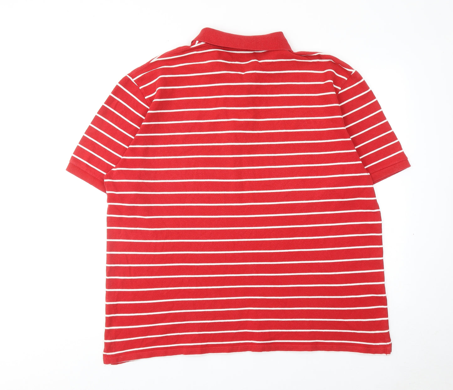 Marks and Spencer Mens Red Striped Cotton Polo Size 2XL Collared Button