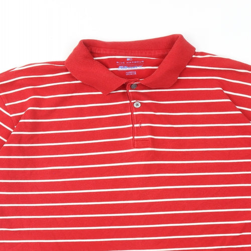 Marks and Spencer Mens Red Striped Cotton Polo Size 2XL Collared Button