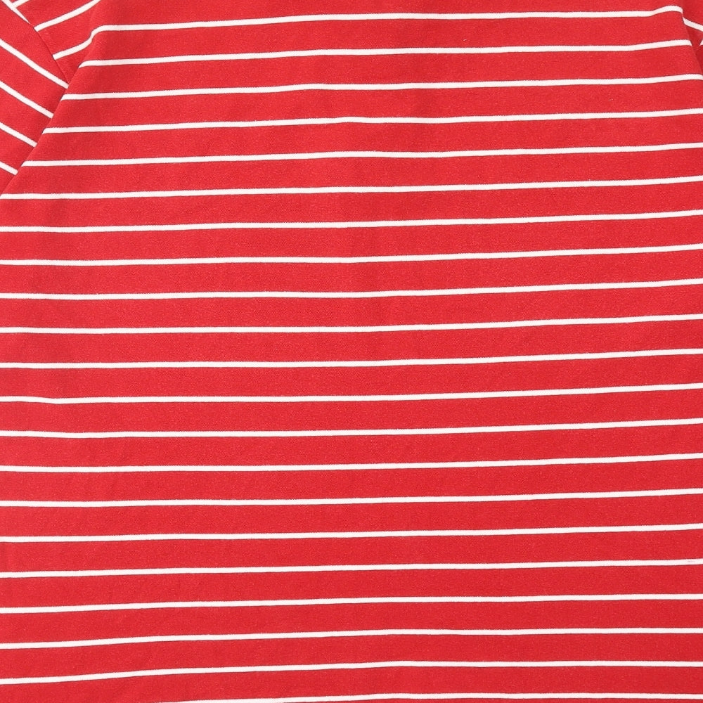Marks and Spencer Mens Red Striped Cotton Polo Size 2XL Collared Button