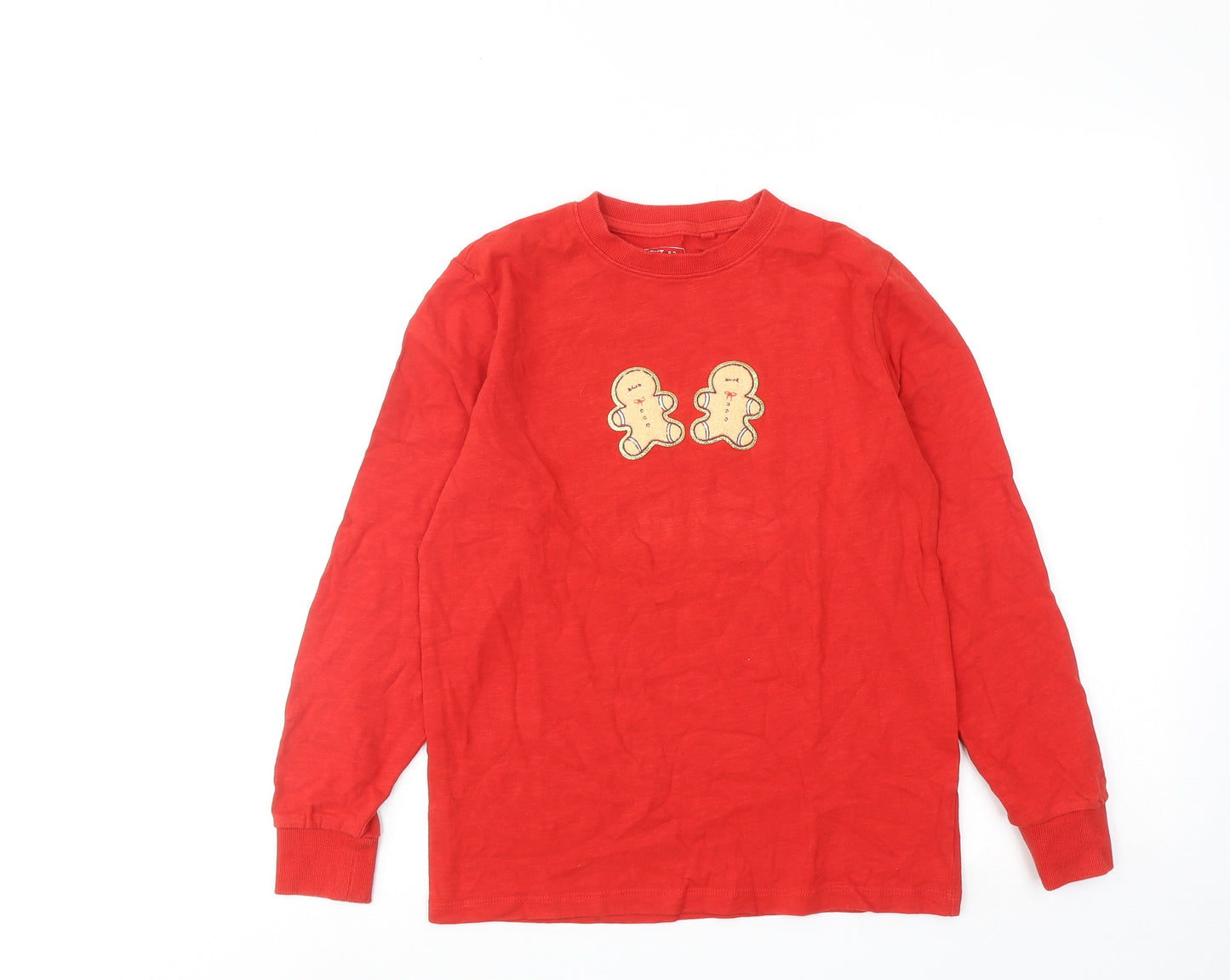NEXT Boys Red Cotton Basic T-Shirt Size 11 Years Round Neck Pullover - Gingerbread Man Christmas
