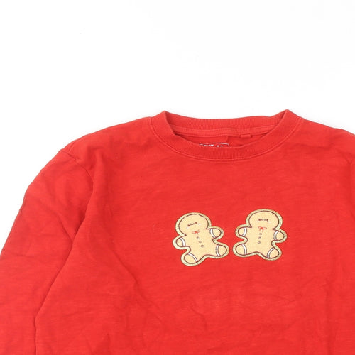 NEXT Boys Red Cotton Basic T-Shirt Size 11 Years Round Neck Pullover - Gingerbread Man Christmas