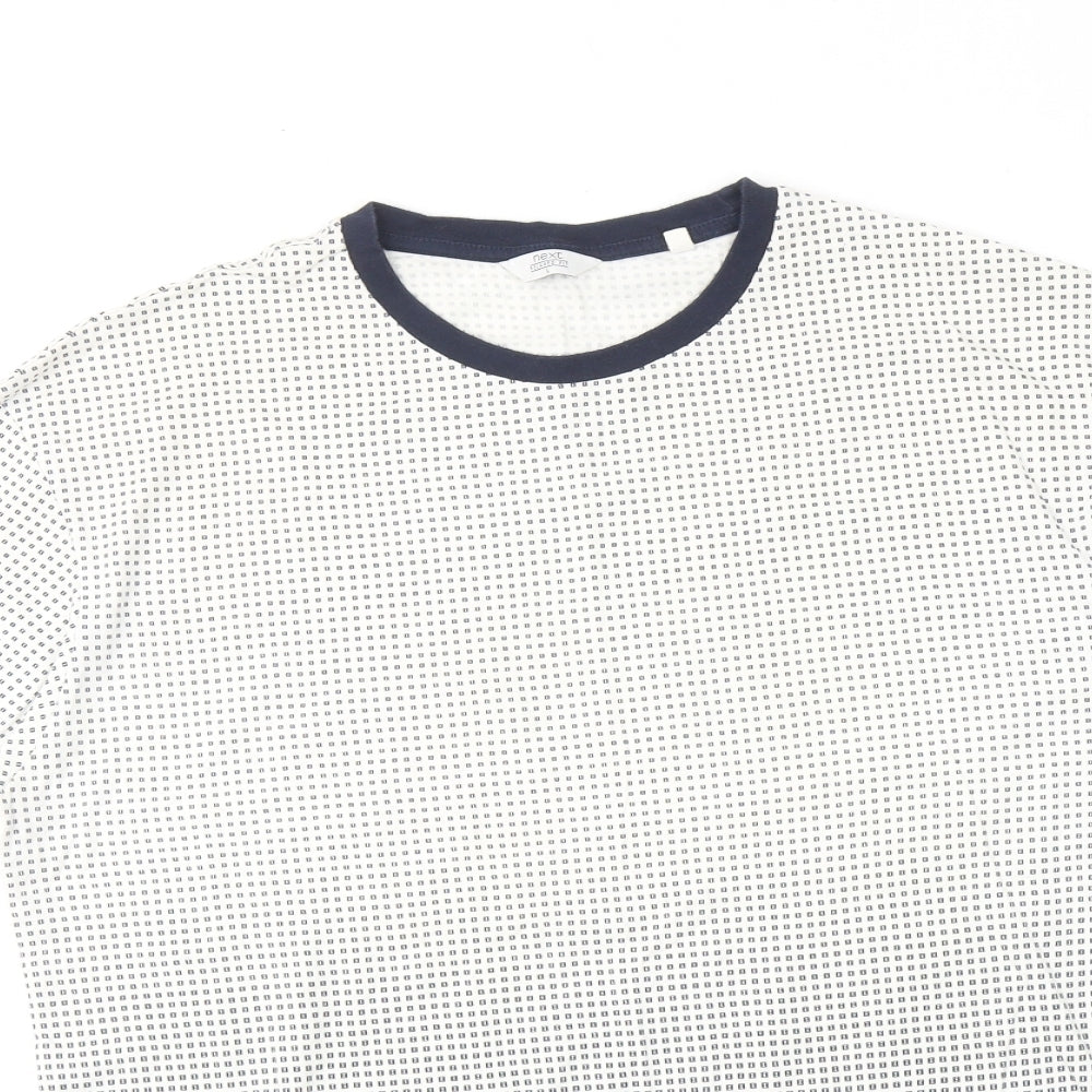 NEXT Mens Blue Geometric Cotton T-Shirt Size L Round Neck