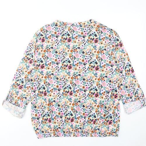 Cotton Traders Womens Multicoloured Floral Cotton Basic T-Shirt Size 14 V-Neck