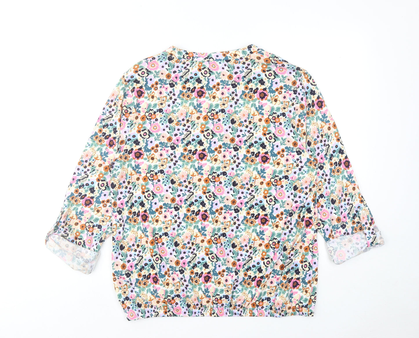 Cotton Traders Womens Multicoloured Floral Cotton Basic T-Shirt Size 14 V-Neck