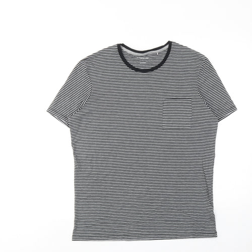 Autograph Womens Grey Striped Cotton Basic T-Shirt Size L Round Neck