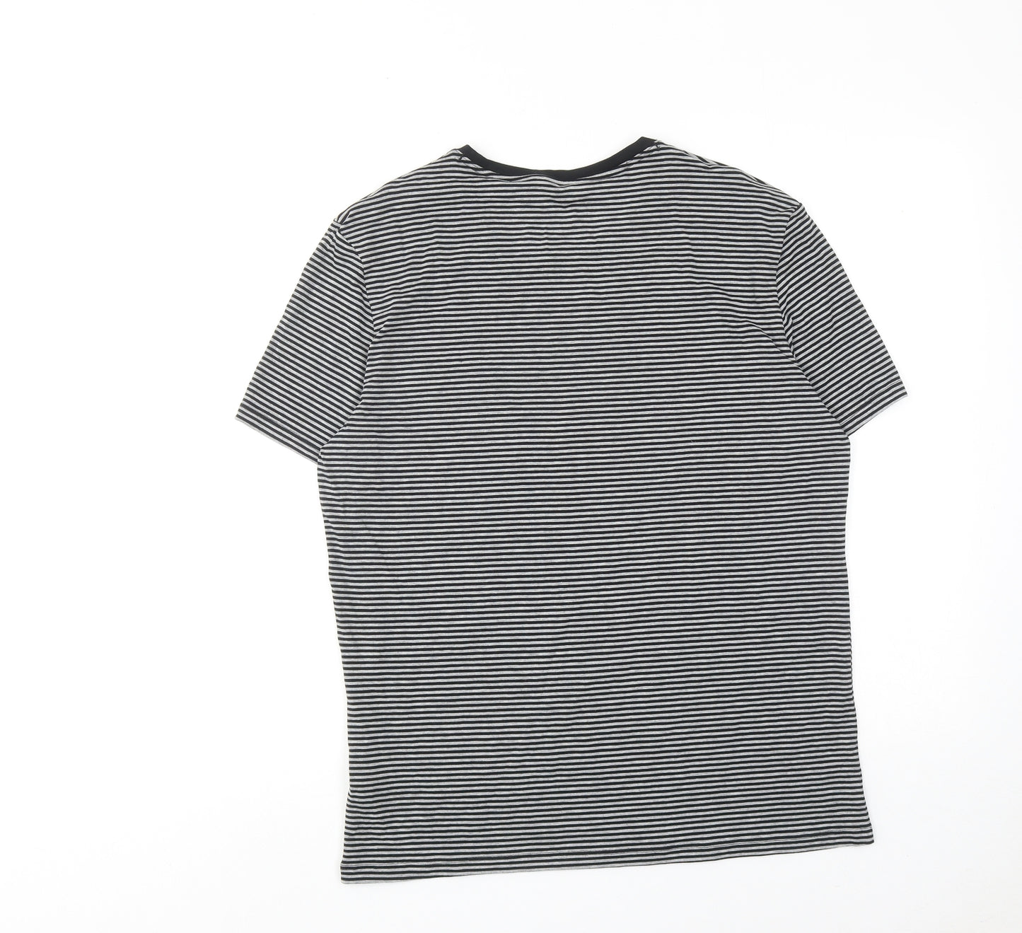 Autograph Womens Grey Striped Cotton Basic T-Shirt Size L Round Neck