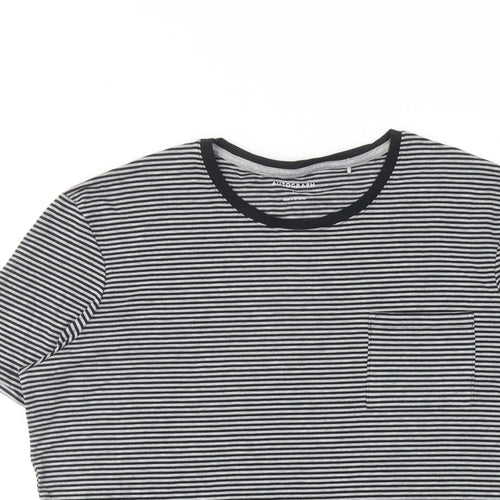 Autograph Womens Grey Striped Cotton Basic T-Shirt Size L Round Neck