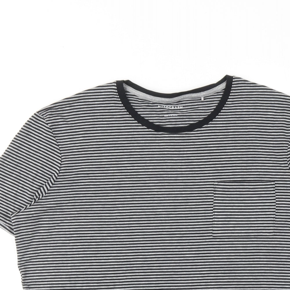 Autograph Womens Grey Striped Cotton Basic T-Shirt Size L Round Neck