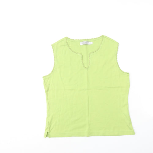 Carolyn Taylor Womens Green Cotton Basic Tank Size S V-Neck - Size S-M