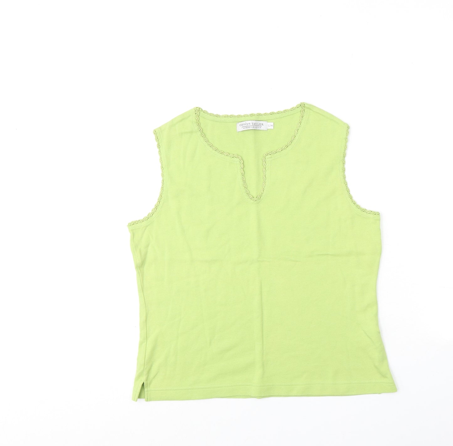 Carolyn Taylor Womens Green Cotton Basic Tank Size S V-Neck - Size S-M