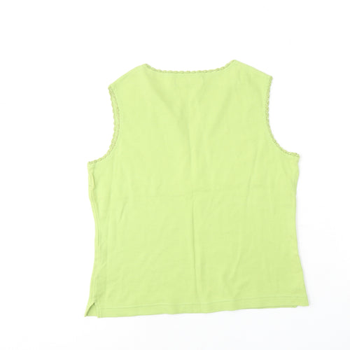 Carolyn Taylor Womens Green Cotton Basic Tank Size S V-Neck - Size S-M