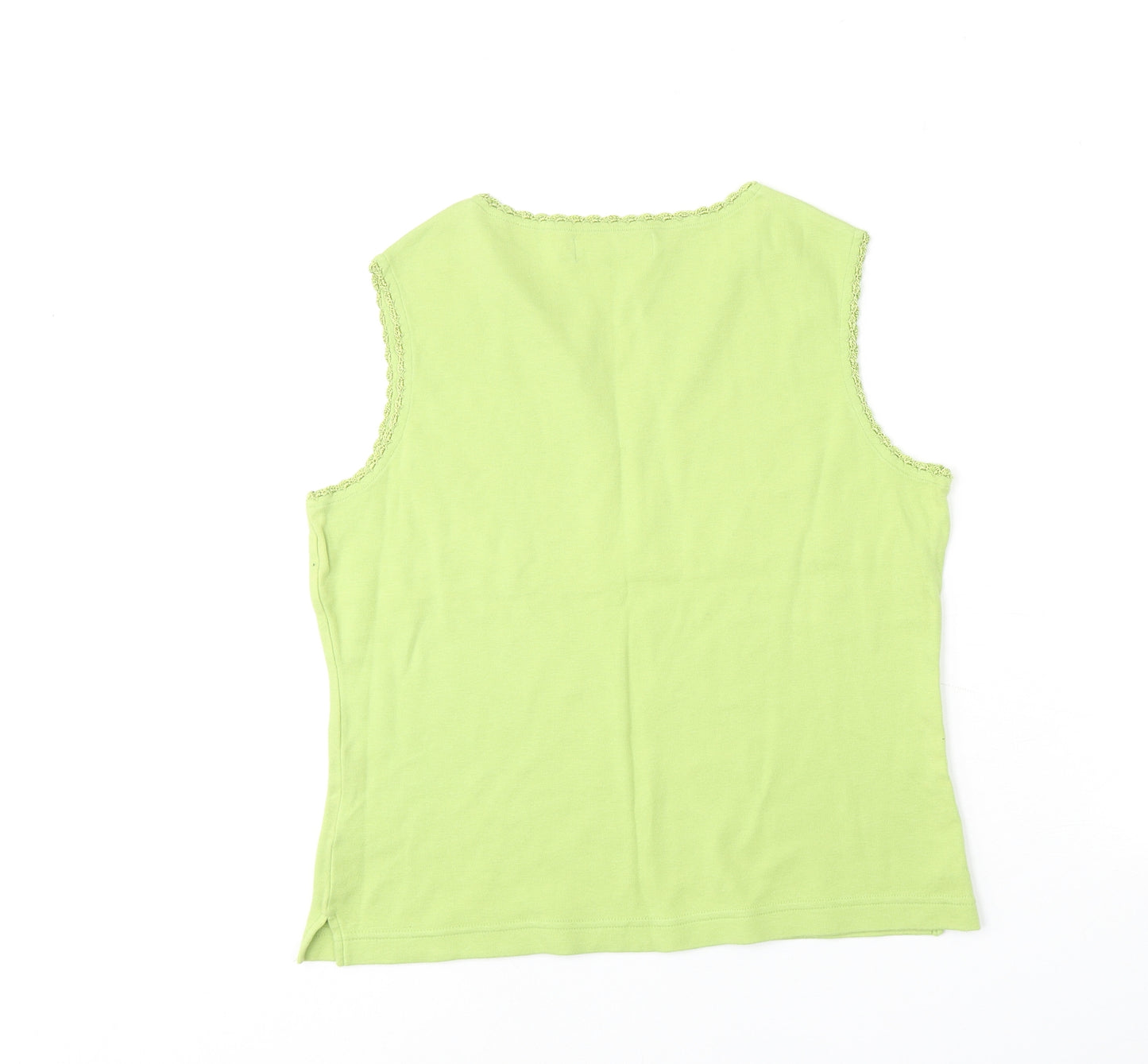 Carolyn Taylor Womens Green Cotton Basic Tank Size S V-Neck - Size S-M
