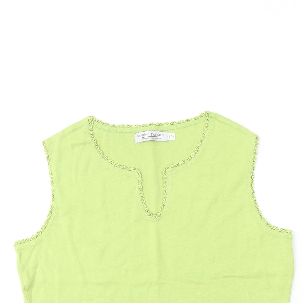 Carolyn Taylor Womens Green Cotton Basic Tank Size S V-Neck - Size S-M