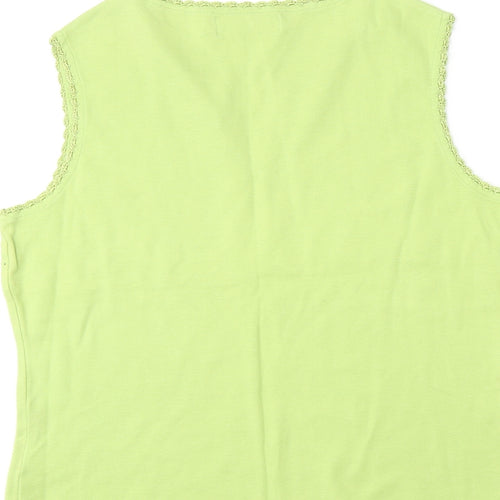 Carolyn Taylor Womens Green Cotton Basic Tank Size S V-Neck - Size S-M