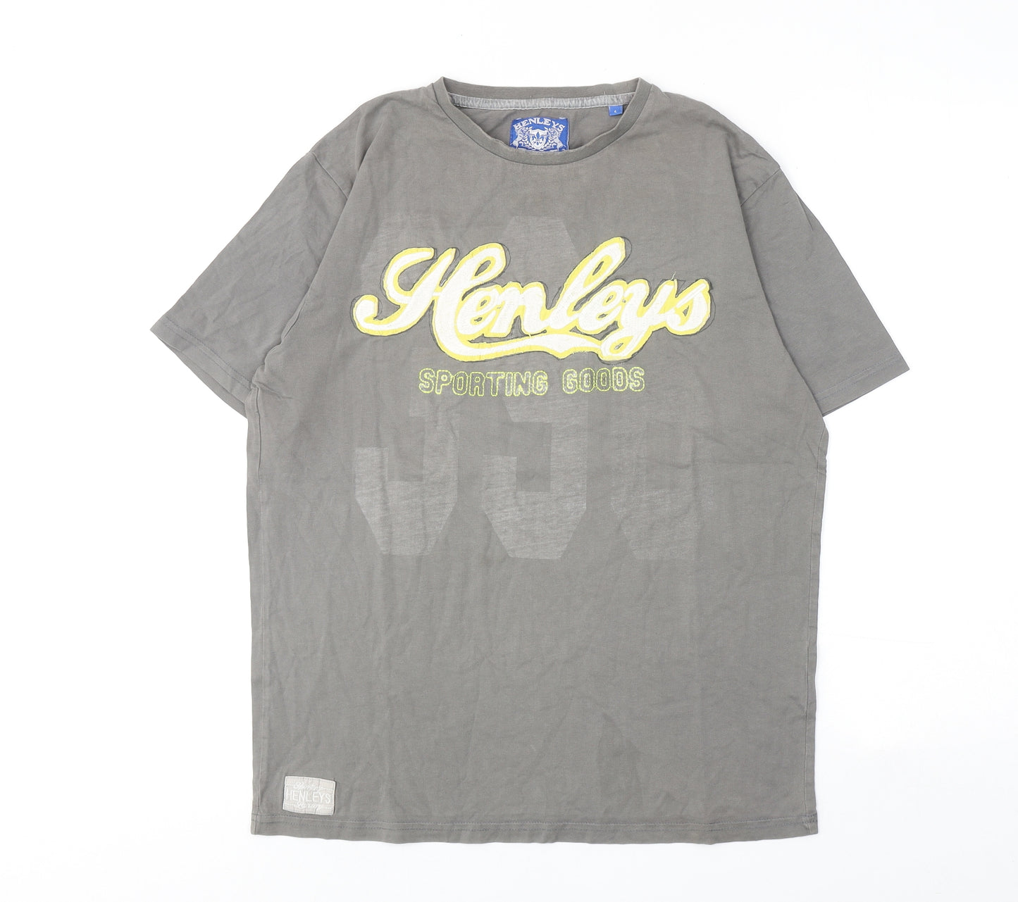 Henleys Mens Grey Cotton T-Shirt Size L Round Neck