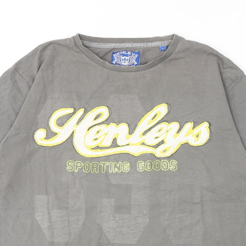 Henleys Mens Grey Cotton T-Shirt Size L Round Neck