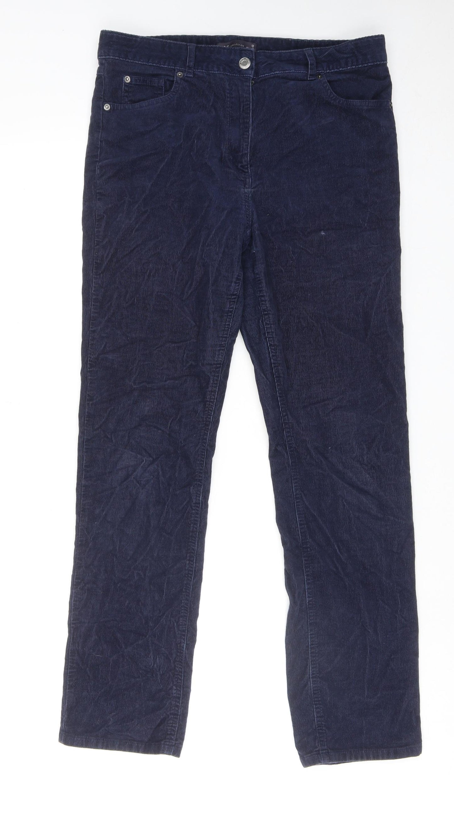 Marks and Spencer Womens Blue Cotton Trousers Size 12 Regular Zip