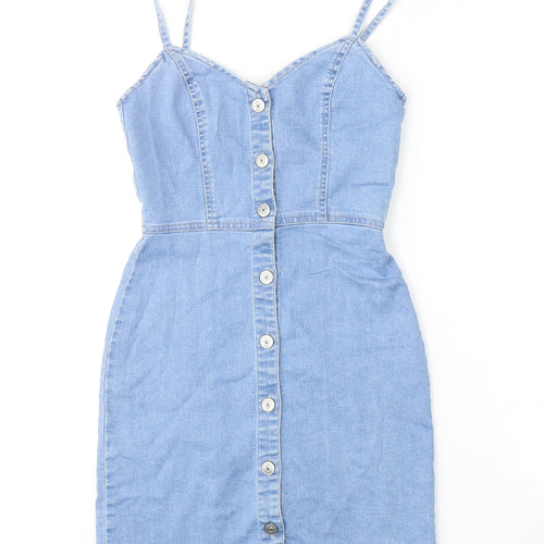 H&M Womens Blue Cotton Mini Size 6 Sweetheart Button