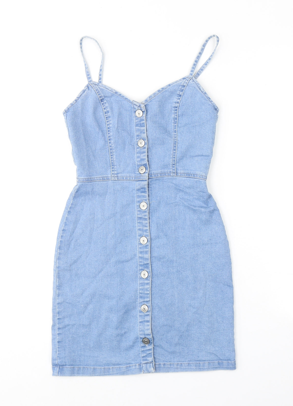 H&M Womens Blue Cotton Mini Size 6 Sweetheart Button