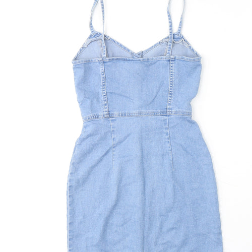 H&M Womens Blue Cotton Mini Size 6 Sweetheart Button