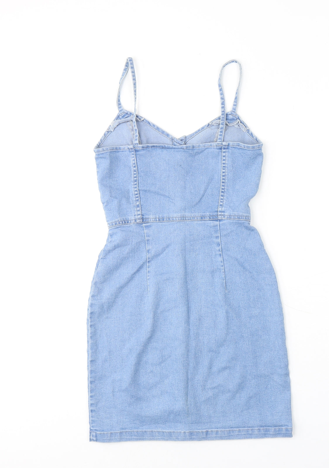 H&M Womens Blue Cotton Mini Size 6 Sweetheart Button