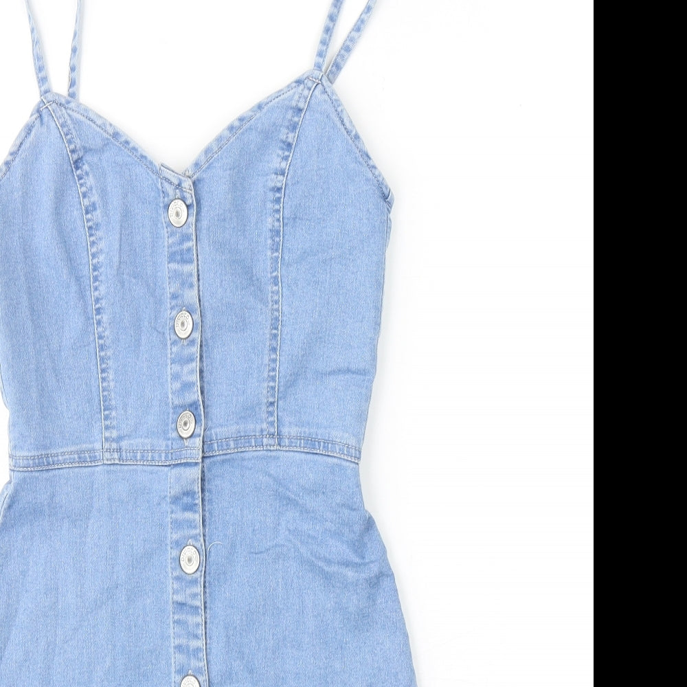 H&M Womens Blue Cotton Mini Size 6 Sweetheart Button