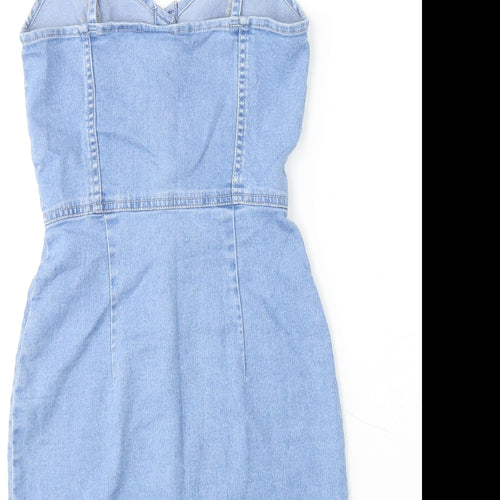 H&M Womens Blue Cotton Mini Size 6 Sweetheart Button
