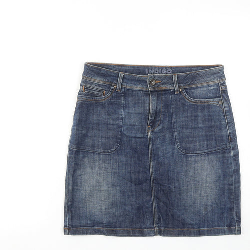 Marks and Spencer Womens Blue Cotton A-Line Skirt Size 10 Zip