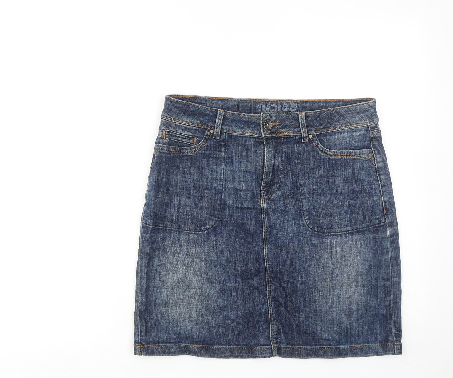 Marks and Spencer Womens Blue Cotton A-Line Skirt Size 10 Zip