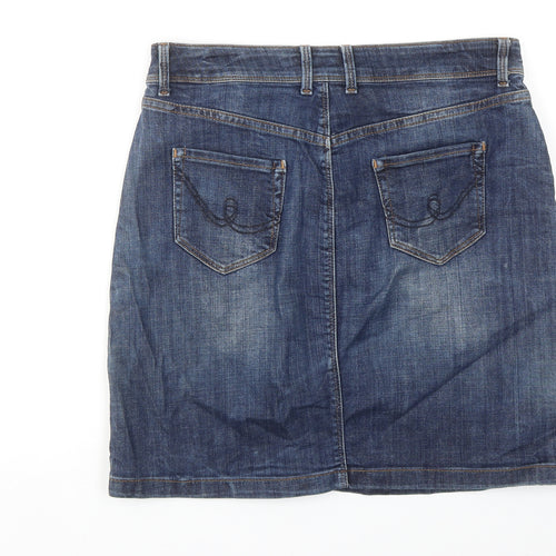 Marks and Spencer Womens Blue Cotton A-Line Skirt Size 10 Zip