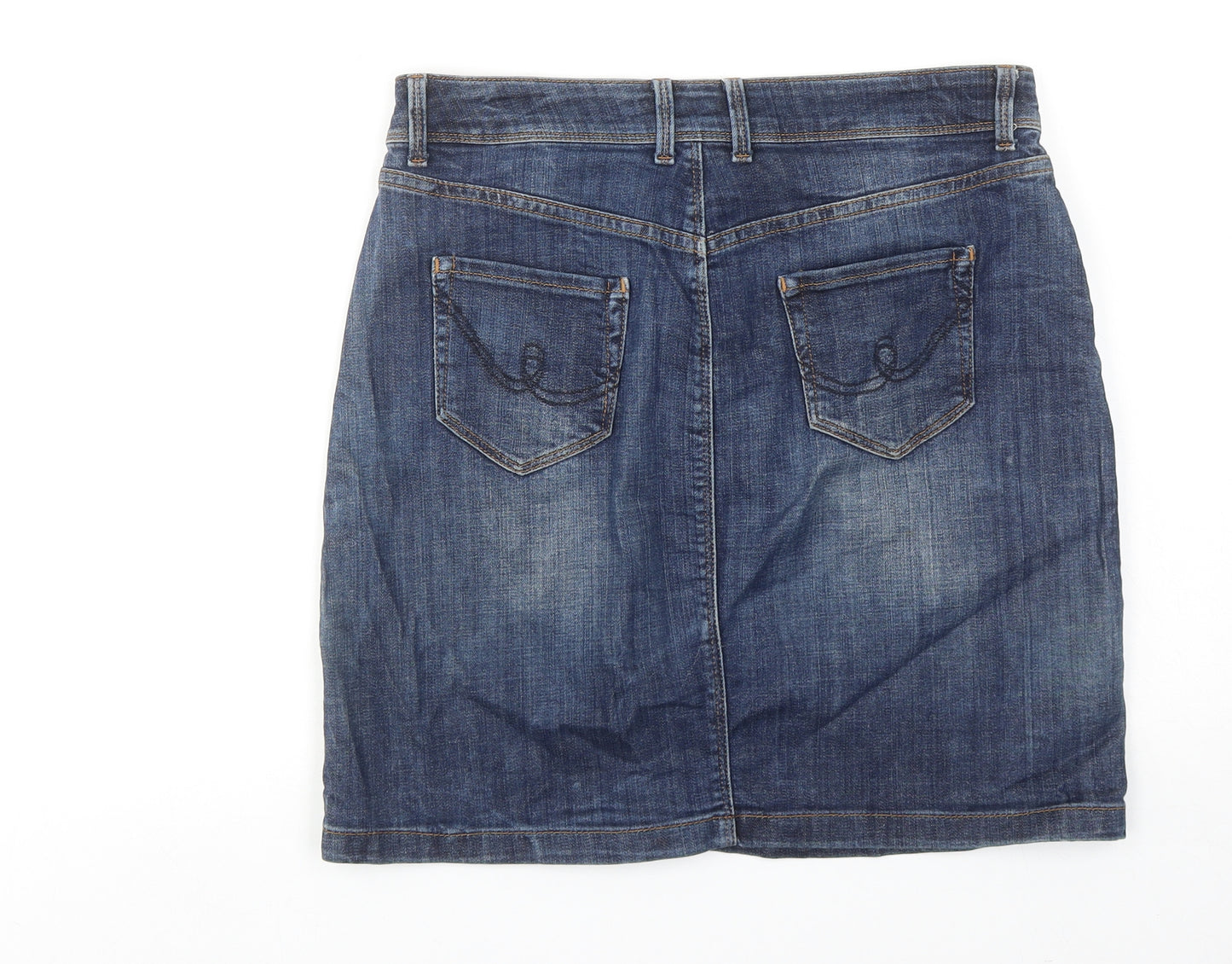 Marks and Spencer Womens Blue Cotton A-Line Skirt Size 10 Zip