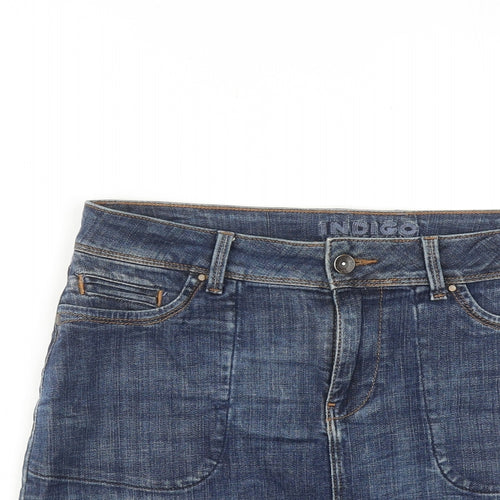 Marks and Spencer Womens Blue Cotton A-Line Skirt Size 10 Zip