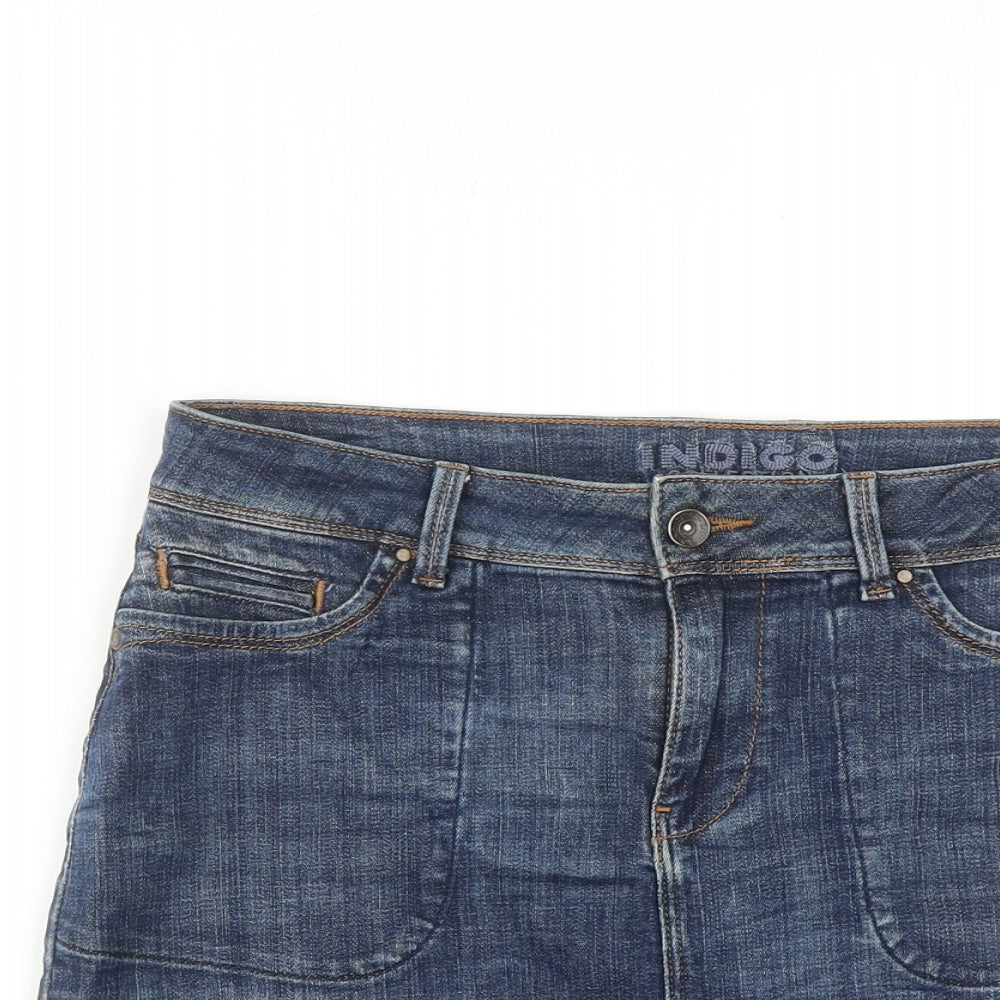 Marks and Spencer Womens Blue Cotton A-Line Skirt Size 10 Zip