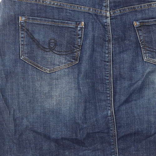 Marks and Spencer Womens Blue Cotton A-Line Skirt Size 10 Zip