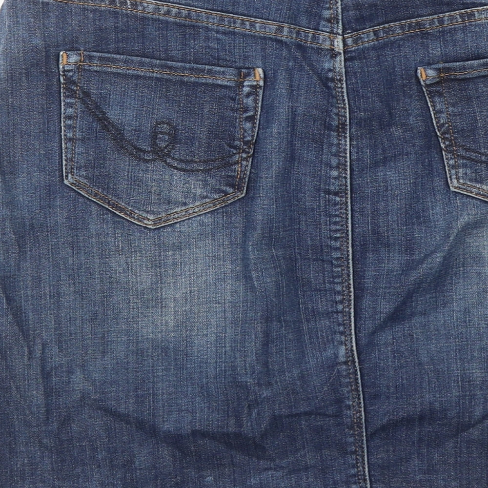 Marks and Spencer Womens Blue Cotton A-Line Skirt Size 10 Zip